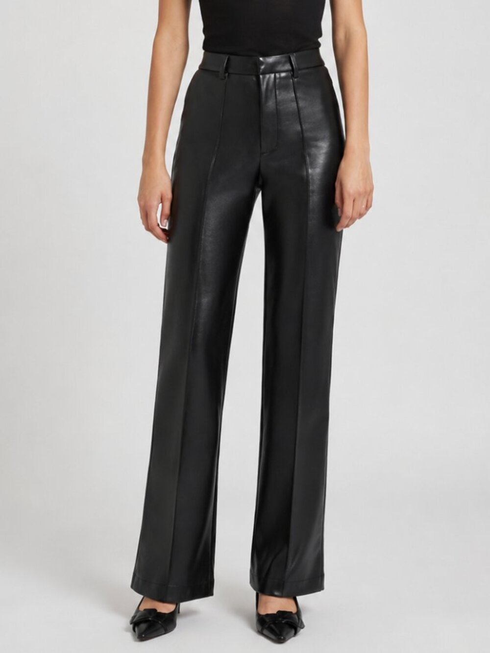 BOA. Because of Alice Black High Rise Vegan Leather‎ Seam Front Wide Leg Pants M